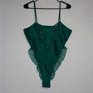 Vintage 90s Victoria's Secret Gold Label Emerald Green Lace Teddy Bodysuit RARE
